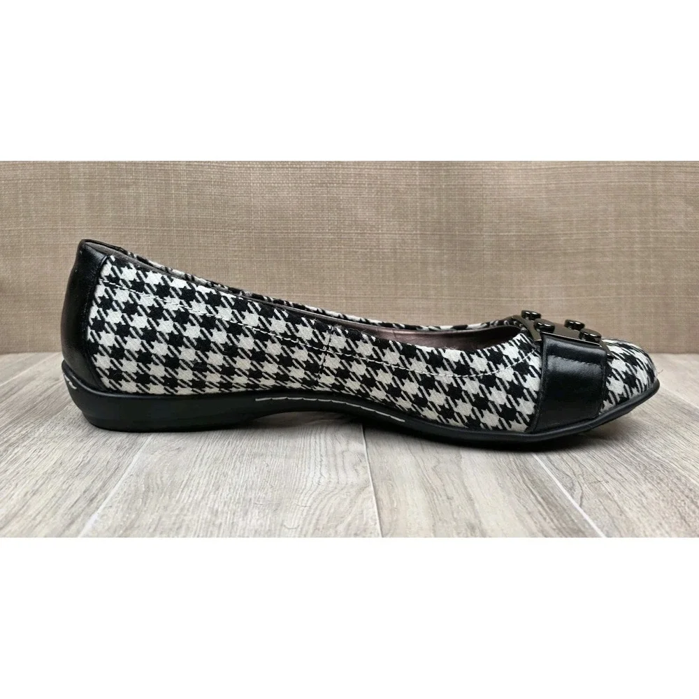 Sofft Womens Size 9M Black & White Houndstooth Buckle Slip On Ballet Flats Shoes